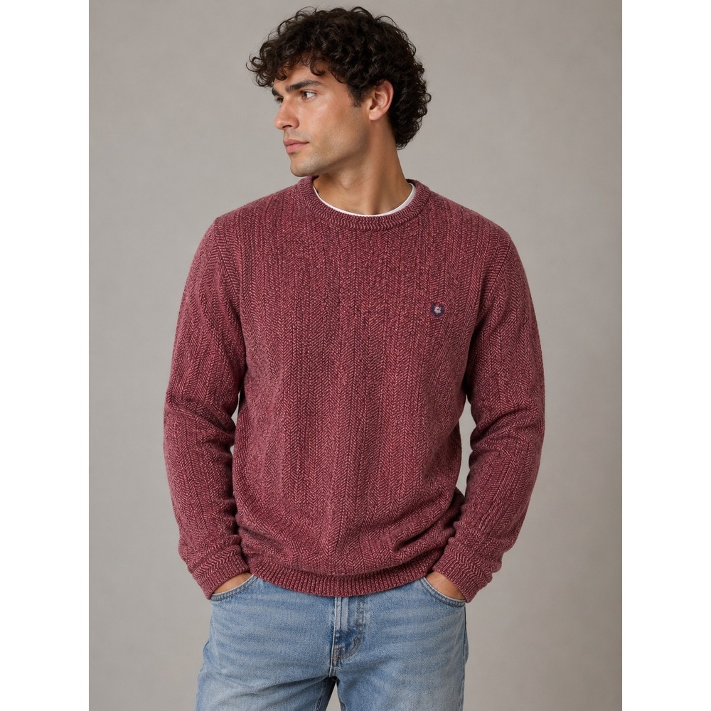 Chaps Ralph Lauren Mens Burgundy Herringbone Cotton Crewneck Sweater Size M‎ |B1